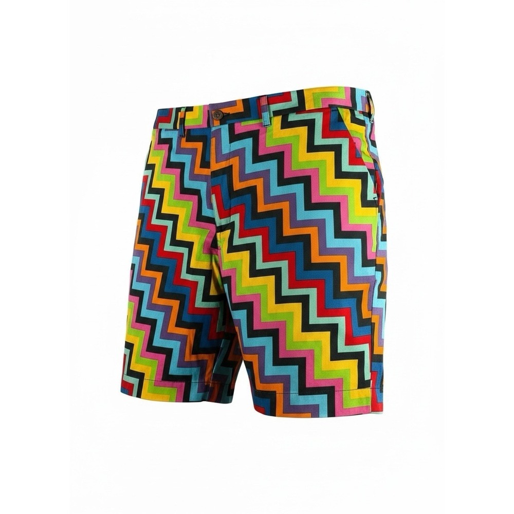 LOUDMOUTH‎ Golf Shorts Mens 43 Multicolor Zigzag Loud Pattern Flat Front